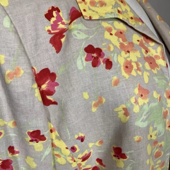 Kasper Linen Blend Blazer Jacket 16 Floral Yellow Red Open Front Lined Vintage - Picture 6 of 8